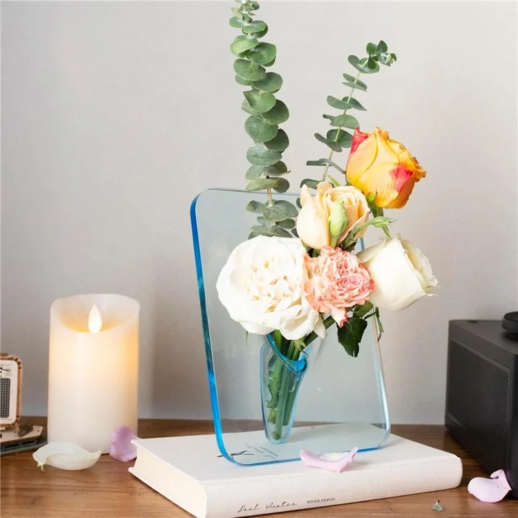 Creative Art Photo Frame Vase Clear Acrylic Hydroponic Flower Arranger Ornament Decorative Frame - Blue