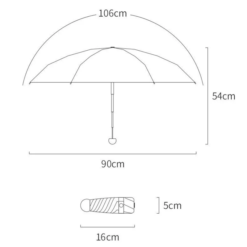 90CM Diameter Umbrella Mini Design 6-Rib Outdoor Sun and Rain Proof Umbrella - Black