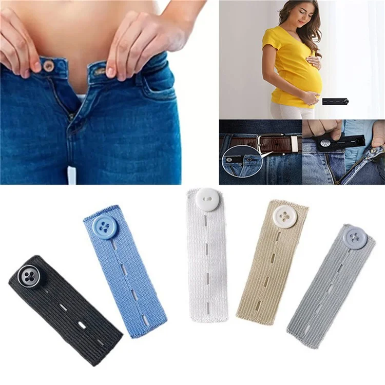 6 Botões Elásticos Extensor de Cinto para Calças Jeans para Homens, Mulheres Grávidas - Cáqui
