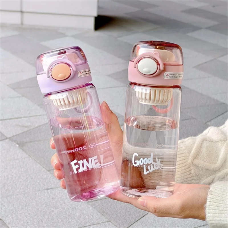 600ml Student Water Bottle Outdoor Sports Transparent Plastic Cup with Scale (No FDA, BPA Free) - Pink