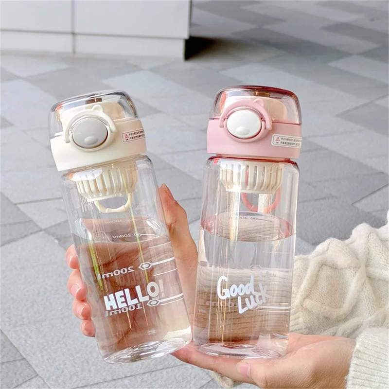 500ml Student Water Bottle Outdoor Sports Transparent Plastic Cup with Scale (No FDA, BPA Free) - Pink