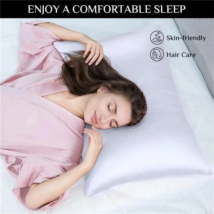 1 Pair 51x66cm Silk Pillowcase Imitation Silk Pillow Case Cover for Women, Men - Light Grey