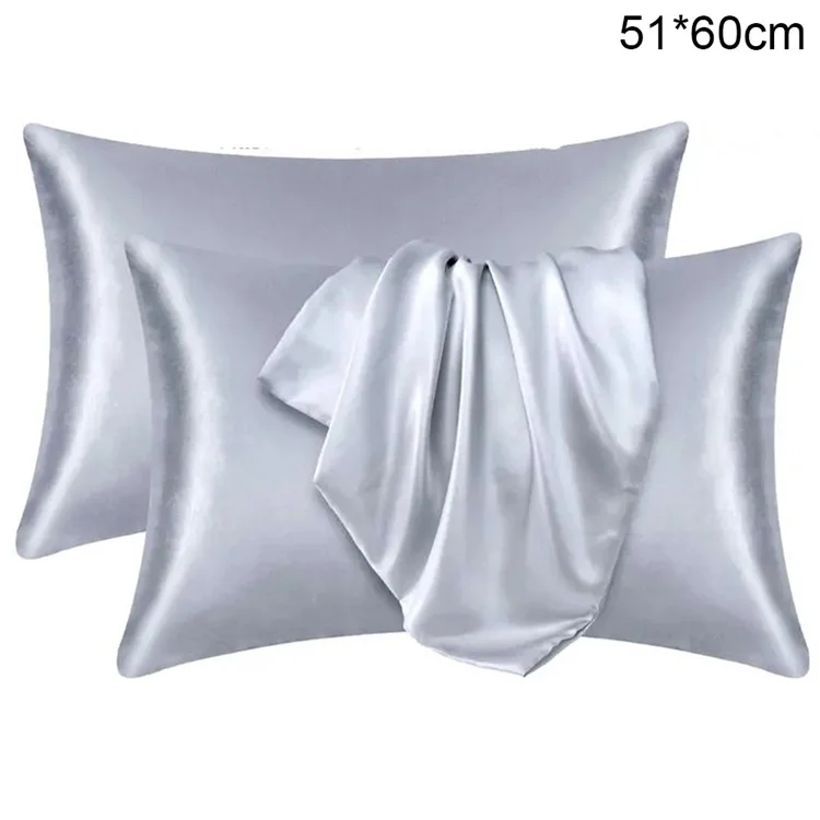 1 Pair 51x60cm Silk Pillowcase Imitation Silk Pillow Case Cover for Women, Men - Light Grey