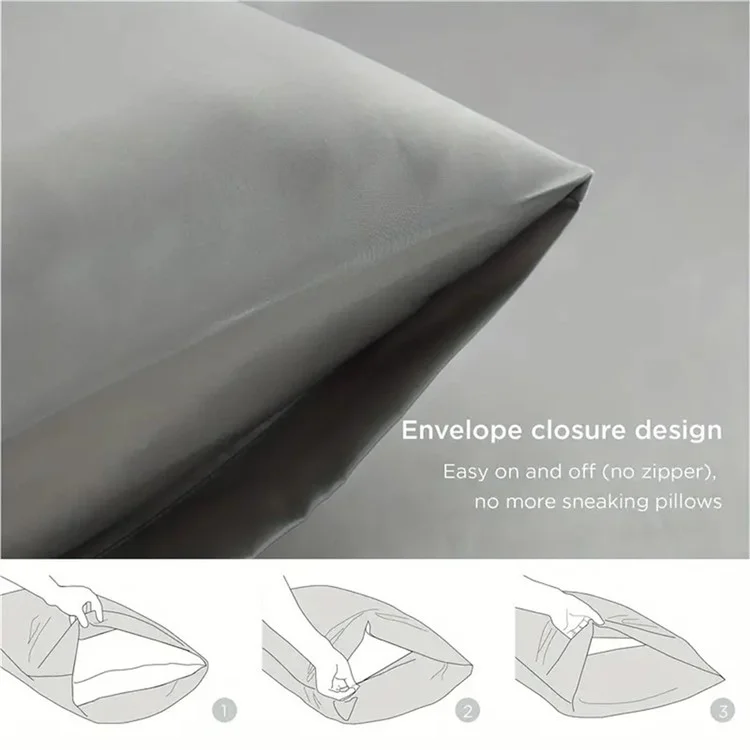 1 Pair 51x60cm Silk Pillowcase Imitation Silk Pillow Case Cover for Women, Men - Light Grey