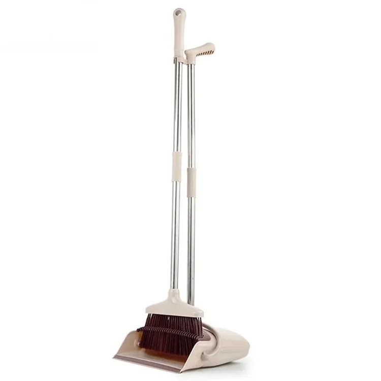 4-Section Handle Broom and Dustpan Set for Home Kitchen Office - Khaki