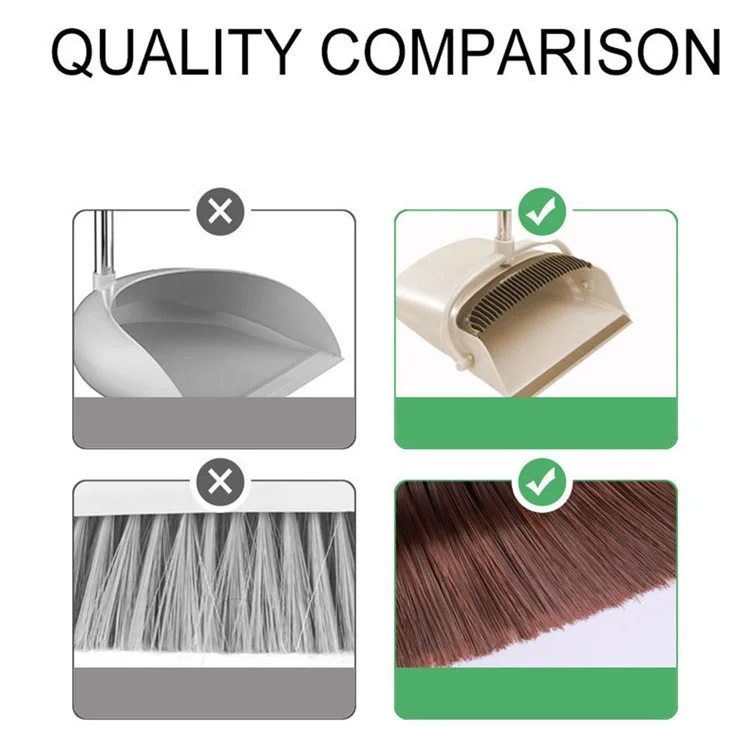 4-Section Handle Broom and Dustpan Set for Home Kitchen Office - Black / Orange