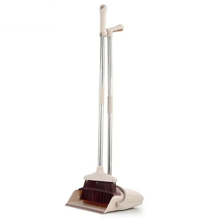 4-Section Handle Broom and Dustpan Set for Home Kitchen Office - Black / Orange