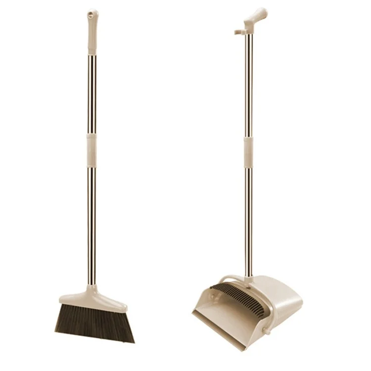 4-Section Handle Broom and Dustpan Set for Home Kitchen Office - Black / Orange