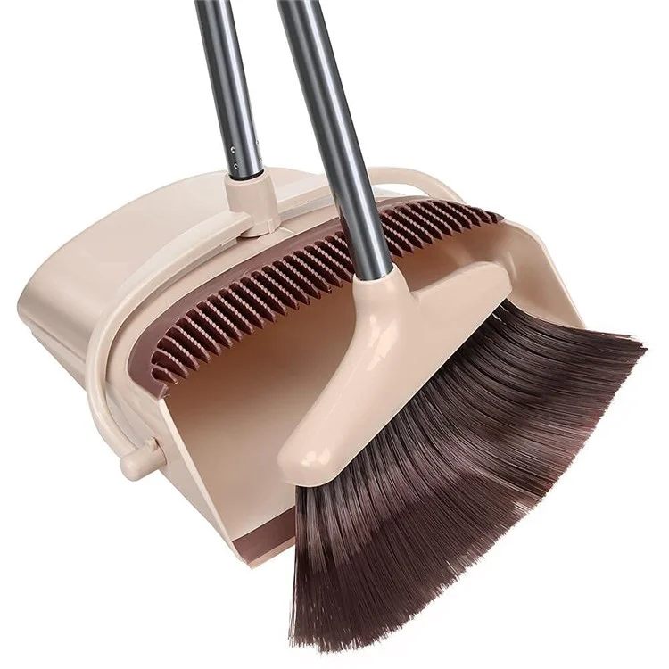 4-Section Handle Broom and Dustpan Set for Home Kitchen Office - Black / Orange