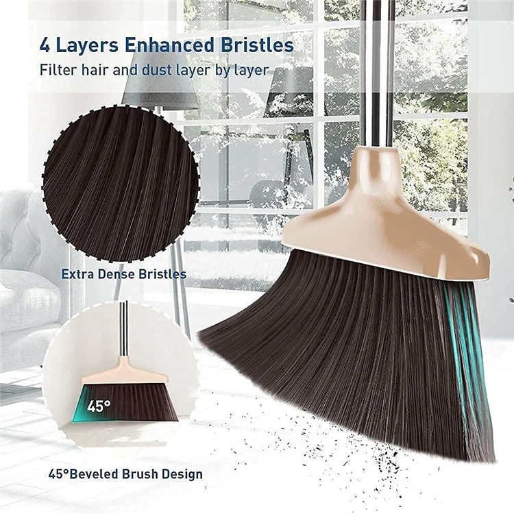 4-Section Handle Broom and Dustpan Set for Home Kitchen Office - Black / Orange
