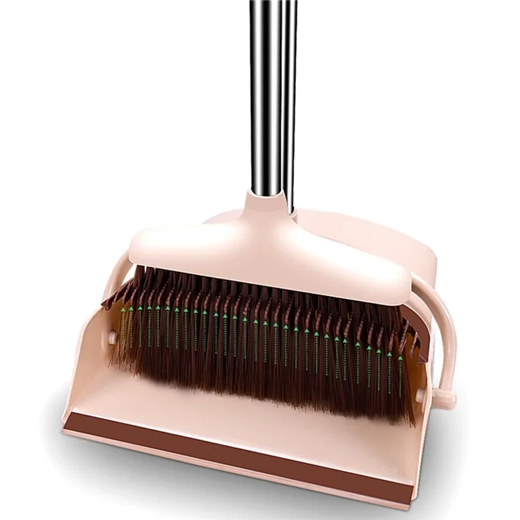 6-Section Handle Broom and Dustpan Set for Home Kitchen Office - Khaki