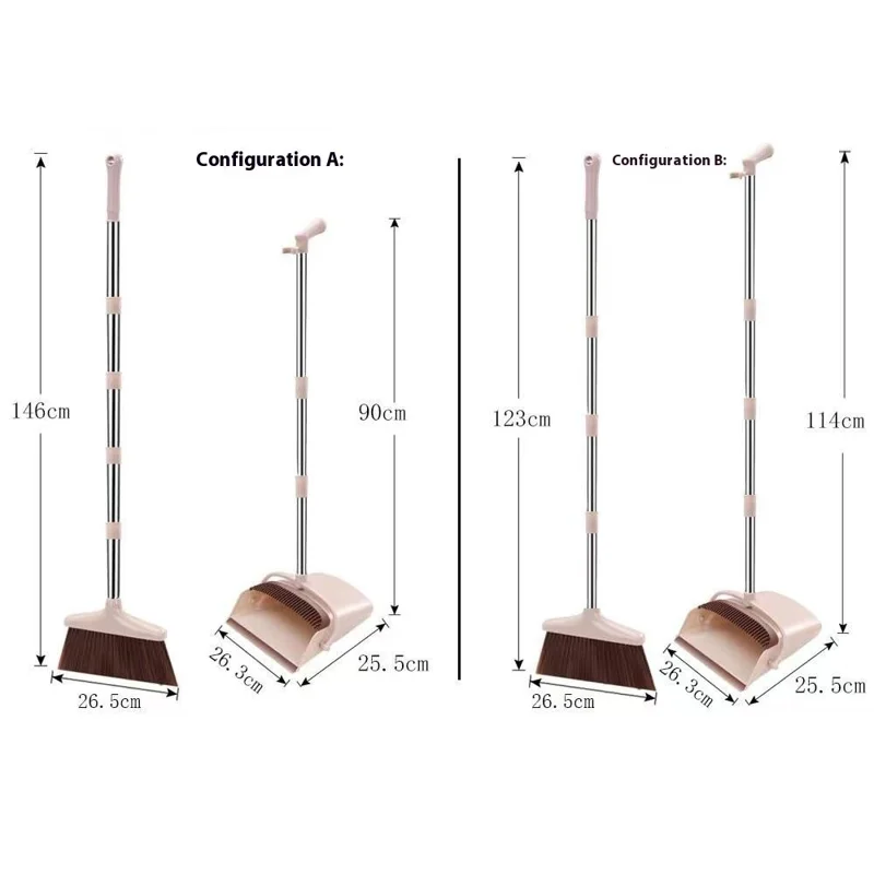 8-Section Handle Broom and Dustpan Set for Home Kitchen Office - Black / Orange