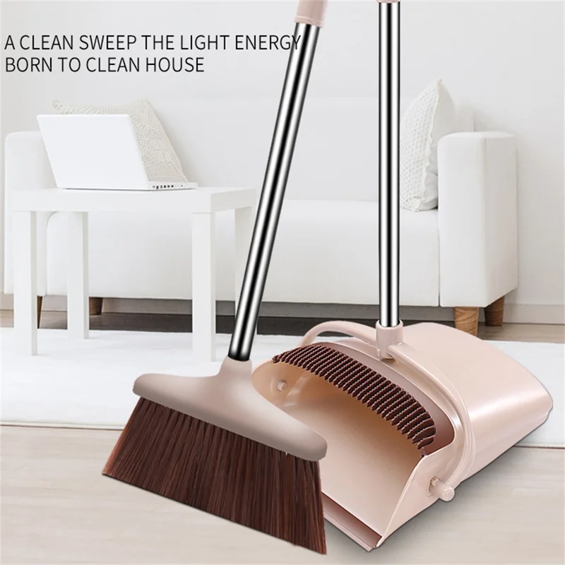 8-Section Handle Broom and Dustpan Set for Home Kitchen Office - Black / Orange