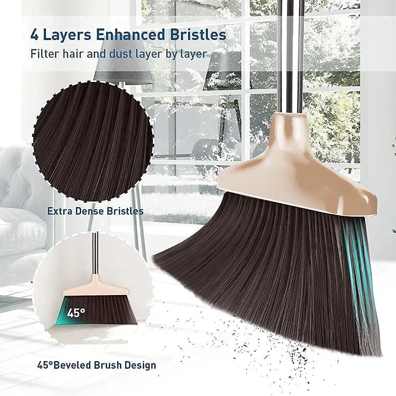 8-Section Handle Broom and Dustpan Set for Home Kitchen Office - Black / Orange