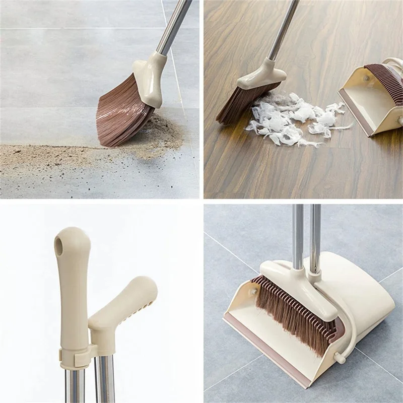 8-Section Handle Broom and Dustpan Set for Home Kitchen Office - Black / Orange