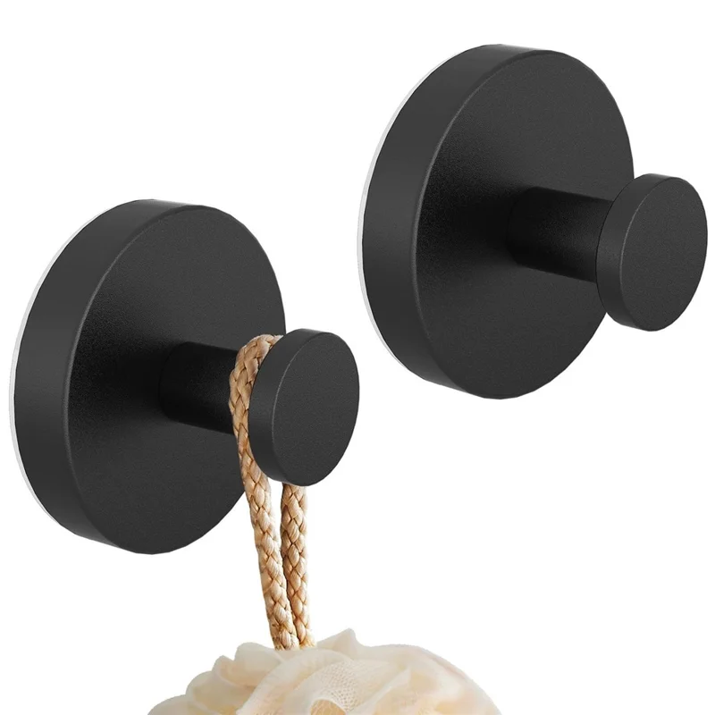 Round Towel Hook Wall Mounted 304 Stainless Steel Bath Robe Hanger for Bathroom - Black