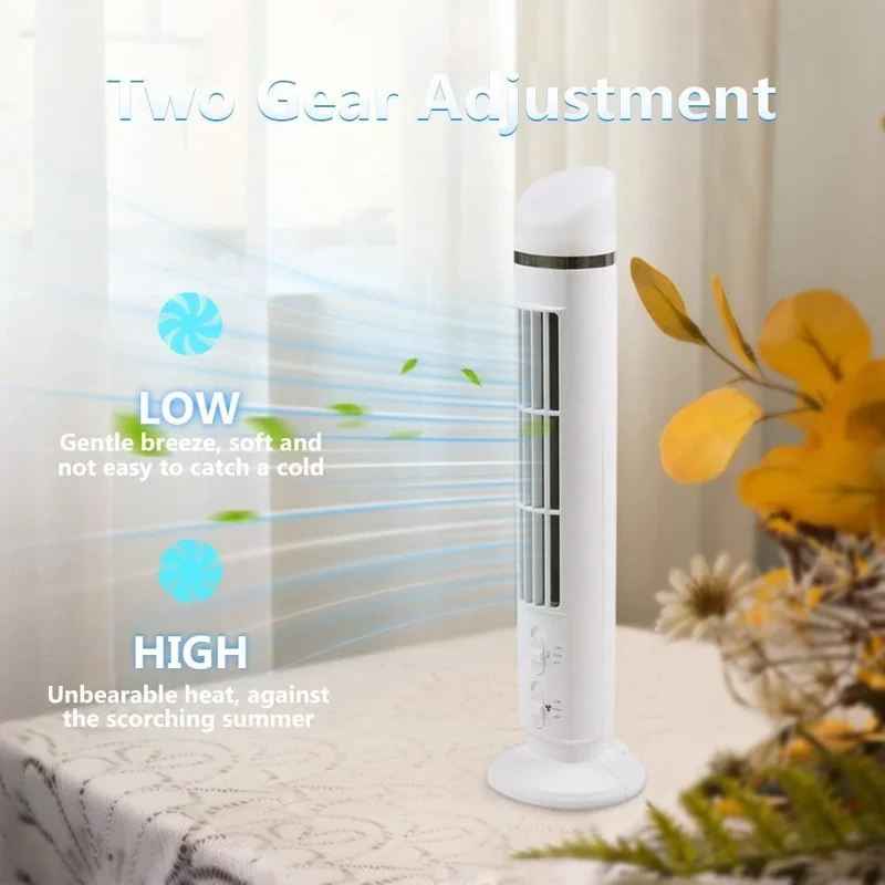Tower Fan Desktop Rechargeable Bladeless Fan USB Mini Portable Night Light Handheld Cooling Fan - White