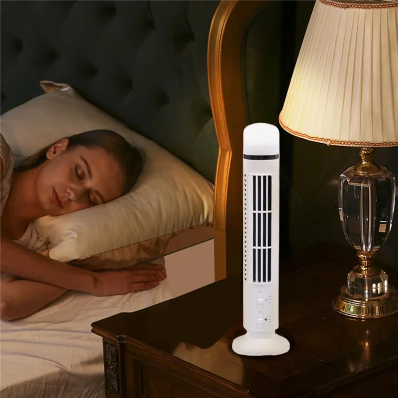 Tower Fan Desktop Rechargeable Bladeless Fan USB Mini Portable Night Light Handheld Cooling Fan - White