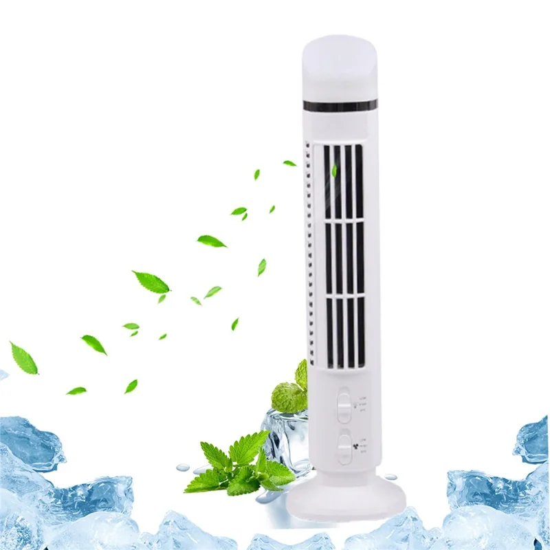 Tower Fan Desktop Rechargeable Bladeless Fan USB Mini Portable Night Light Handheld Cooling Fan - White