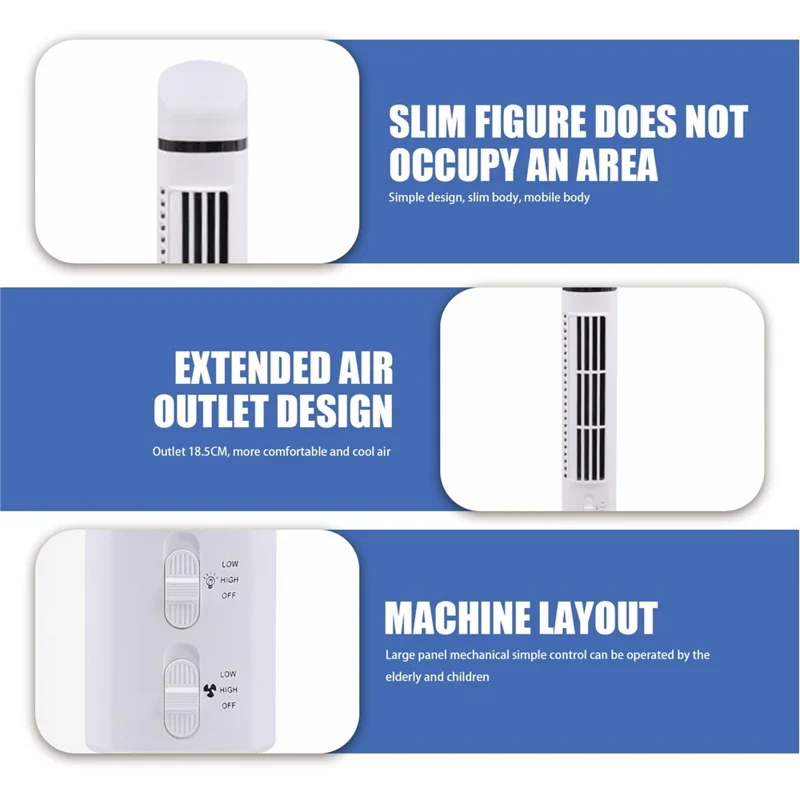 Tower Fan Desktop Rechargeable Bladeless Fan USB Mini Portable Night Light Handheld Cooling Fan - White