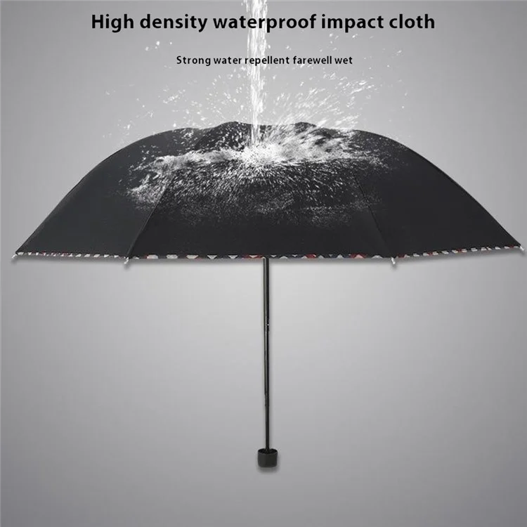 8 Ribs Solid Color Umbrella Business Student Manual Folding Umbrella - Black
