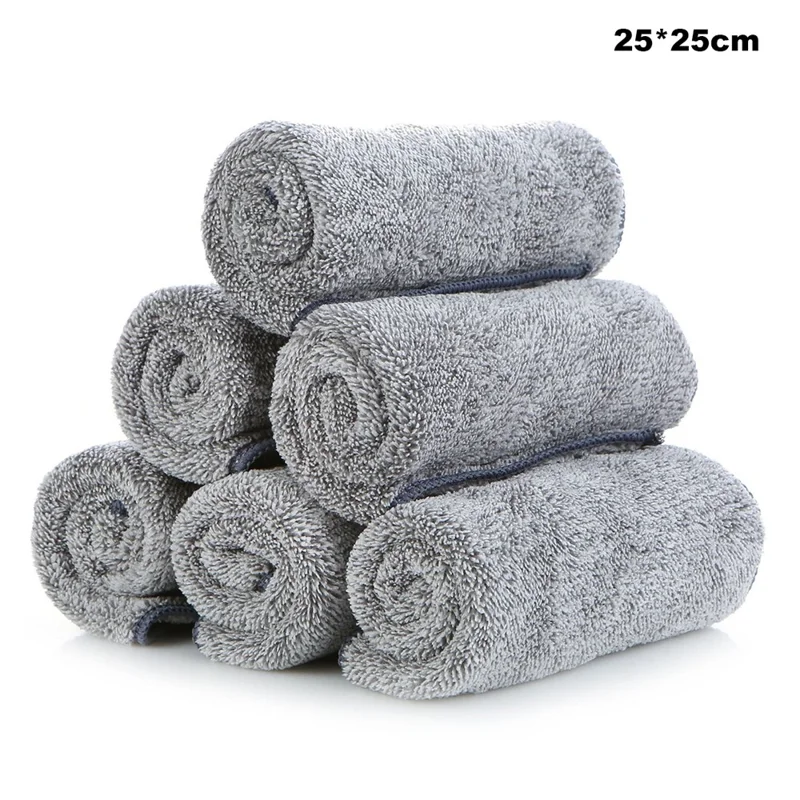 5Pcs 25x25cm Strong Water-Absorbent Thicken Microfiber Rag Home Cleaning Kitchen Dish Washing Towel