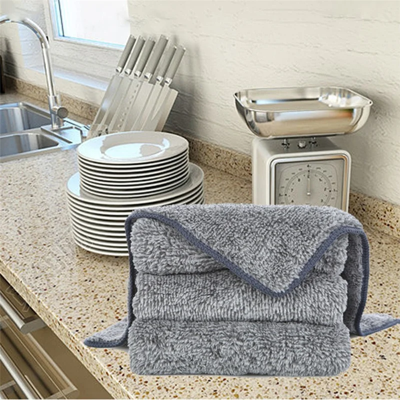 5Pcs 25x25cm Strong Water-Absorbent Thicken Microfiber Rag Home Cleaning Kitchen Dish Washing Towel