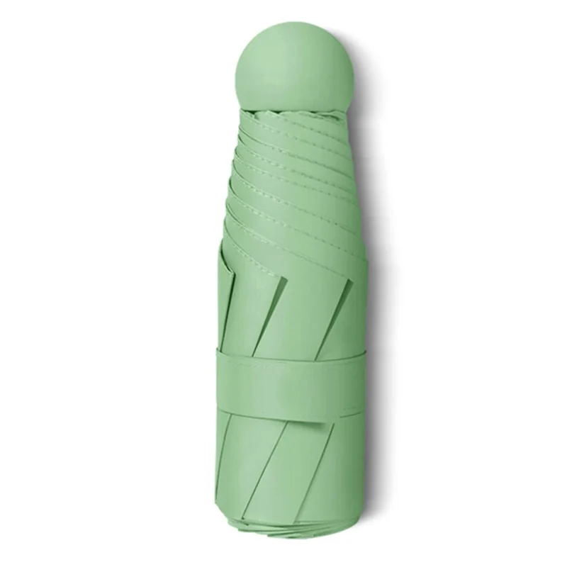 Mini Pocket Black Coating Parasol Sun Protection Rain-proof Six Ribs Umbrella with Capsule Box - Green