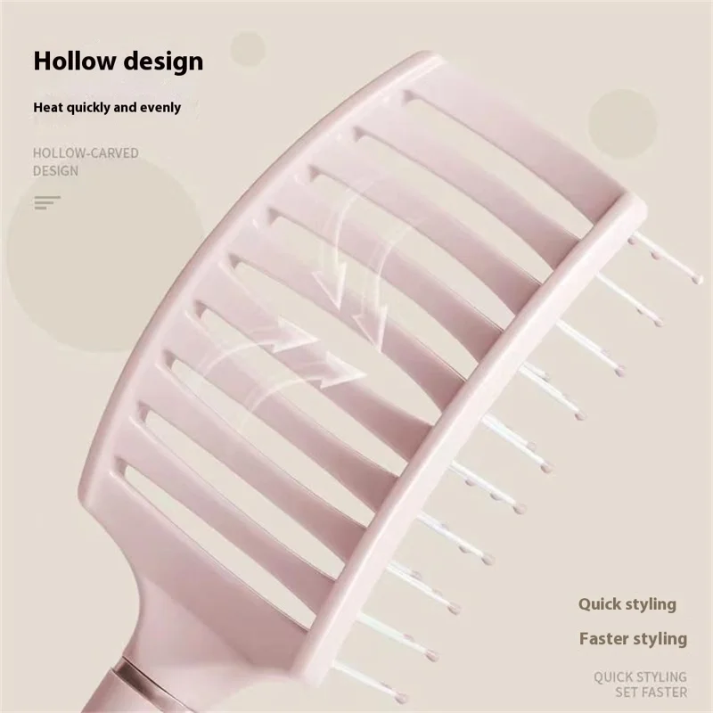 3Pcs / Set Women Hair Styling Comb Curved Comb + Curling Comb + Air Cushion Scalp Massage Comb - Pink