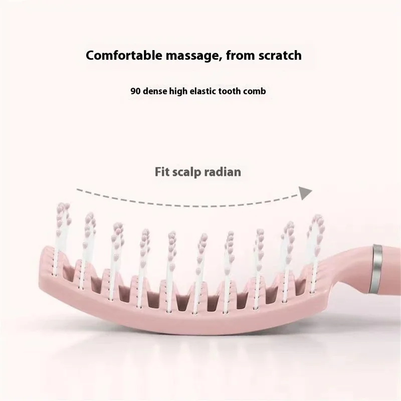 3Pcs / Set Women Hair Styling Comb Curved Comb + Curling Comb + Air Cushion Scalp Massage Comb - Pink
