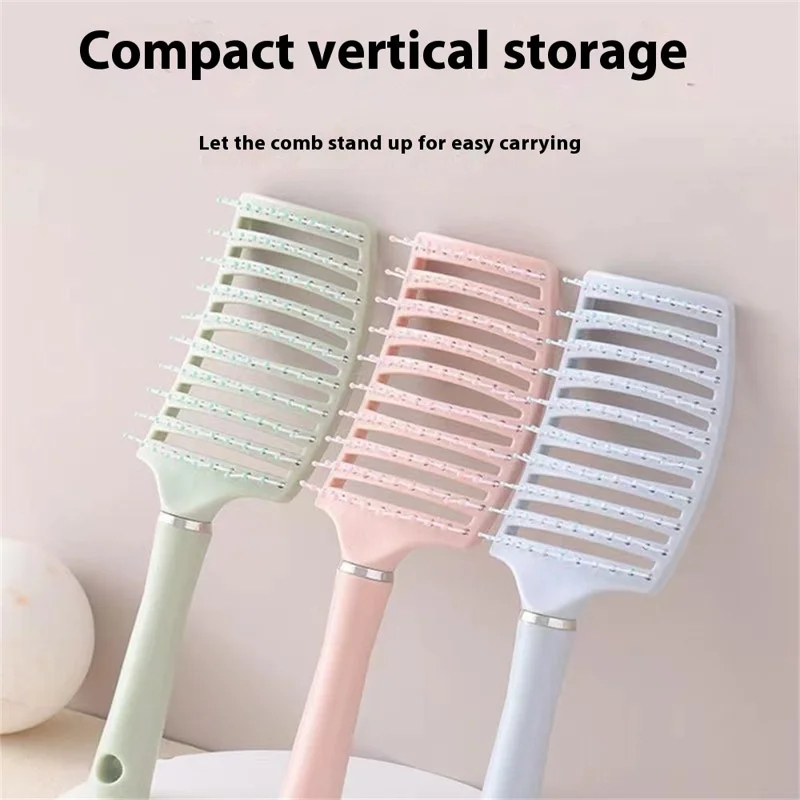 3Pcs / Set Women Hair Styling Comb Curved Comb + Curling Comb + Air Cushion Scalp Massage Comb - Pink