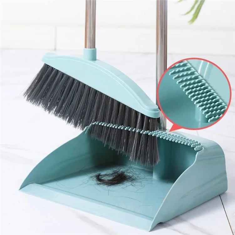 Household Broom Dustpan Set Soft Bristle Broom Dustpan Sweeping Tools Set - Blue
