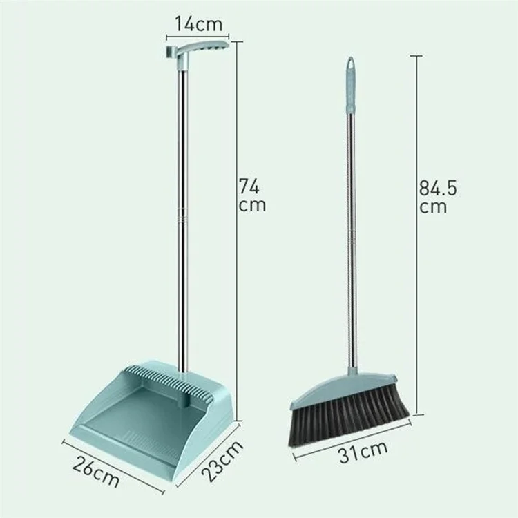 Household Broom Dustpan Set Soft Bristle Broom Dustpan Sweeping Tools Set - Blue