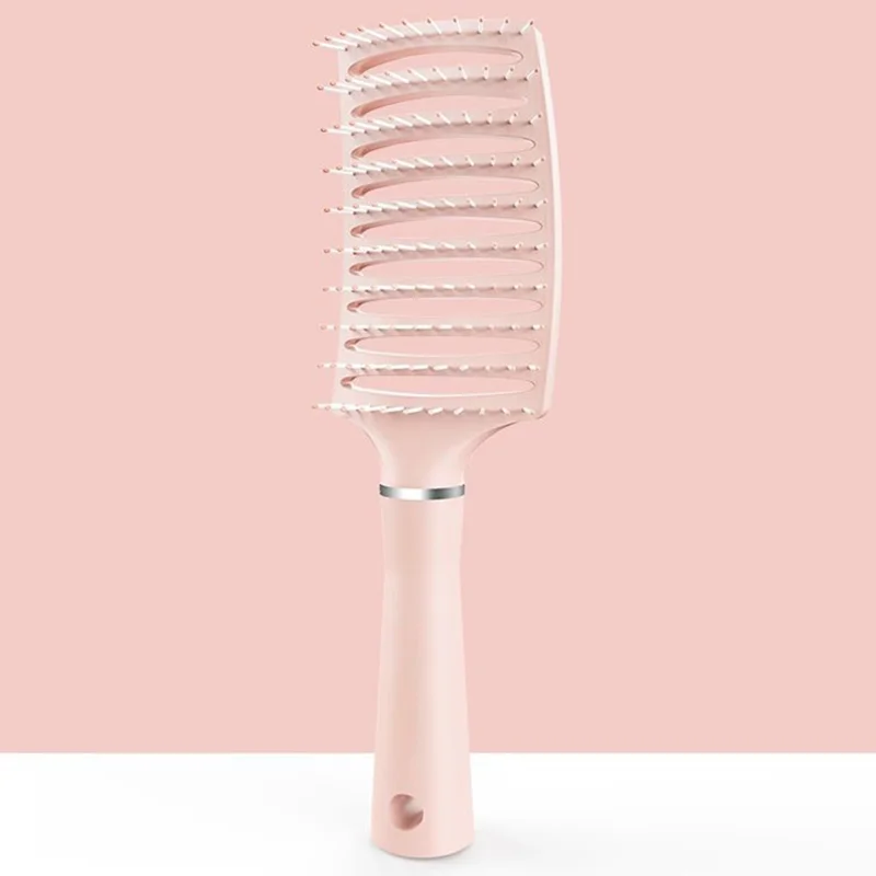 Women Hair Styling Comb Ergonomic Handle Scalp Massage Comb - Pink Curved Comb