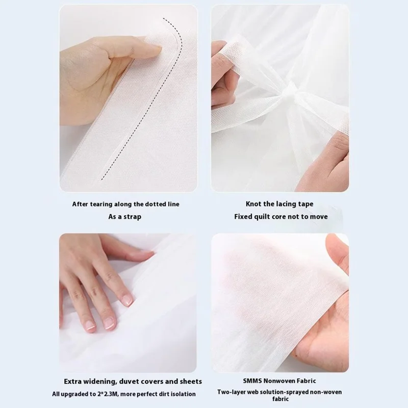 JIABEISHU Travel Disposable 4-Piece Bedding Set Bed Sheet + Quilt Cover + 2 Pillowcases - Cat Pattern