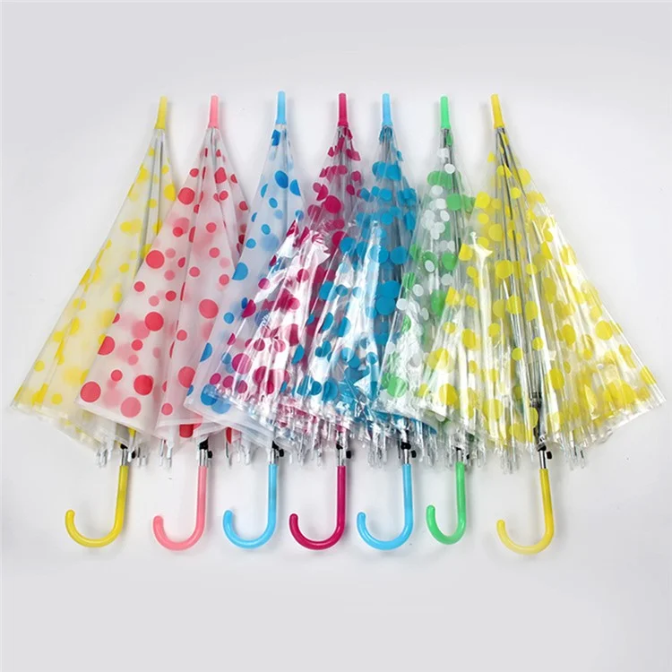 Dot Pattern Creative Curved Handle PVC Umbrella Windproof Straight Umbrella, Random Color - Transparent