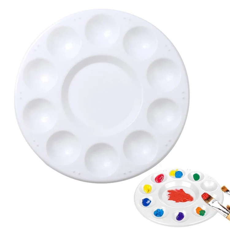 700063 10 Grids Round Painting Palette Artist Children Student Drawing Pigment Color Mixing Tray Palette