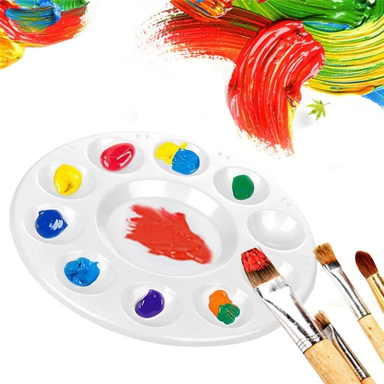 700063 10 Grids Round Painting Palette Artist Children Student Drawing Pigment Color Mixing Tray Palette