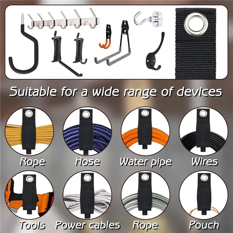M: 38x260mm Home Tool Room Cord Storage Nylon Strap Heavy Objects Hanging Eyelet Tying Strap