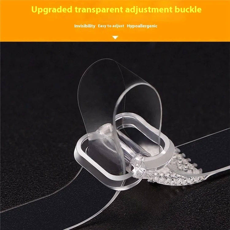 1cm Width 1 Pair Traceless Invisible Bra Shoulder Straps Non-Slip TPU Underwear Bra Straps - Frosted
