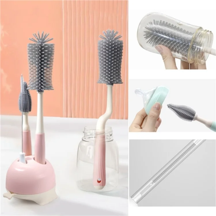 4pcs Silicone Clean Brush Kit Kind Baby Bottle Srawle Cleaner Crash (без Bpa, Без Сертификации Fda) - Зеленый / Вращающийся Набор