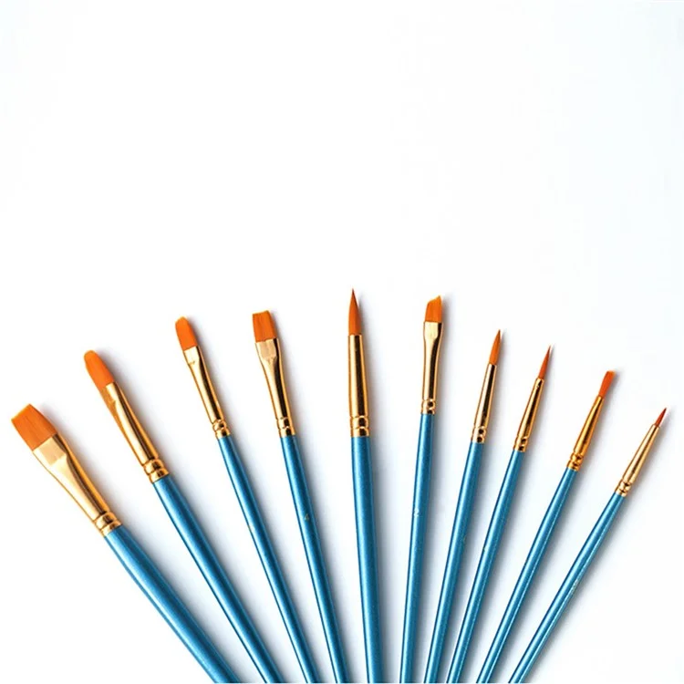 201101510 10 PCS / Set Wood Handle Paint Acrylic Oil Aquarelle Painter Nylon Brush Kit - Bleu