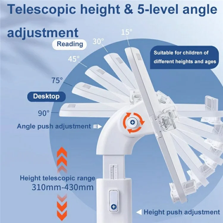 Upgraded Children Reading Book Holder Stand Telescopic Adjustable Angle Desktop Floor ABS Reading Rack - White