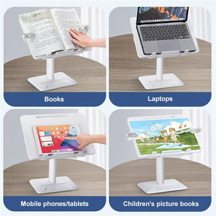 Upgraded Children Reading Book Holder Stand Telescopic Adjustable Angle Desktop Floor ABS Reading Rack - White