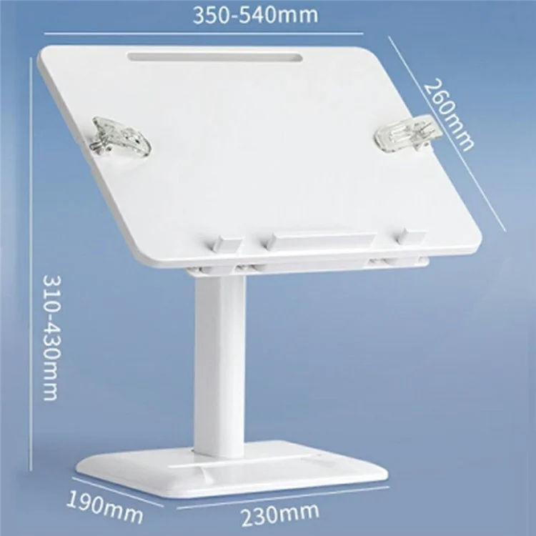 Upgraded Children Reading Book Holder Stand Telescopic Adjustable Angle Desktop Floor ABS Reading Rack - White