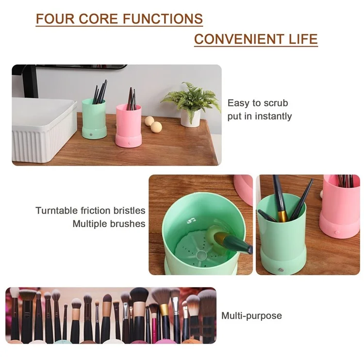 Electric Makeup Brush Cleaner Automatic Cosmetics Brushes Sponges Washing Machine, USB Cable Powered - Pink
