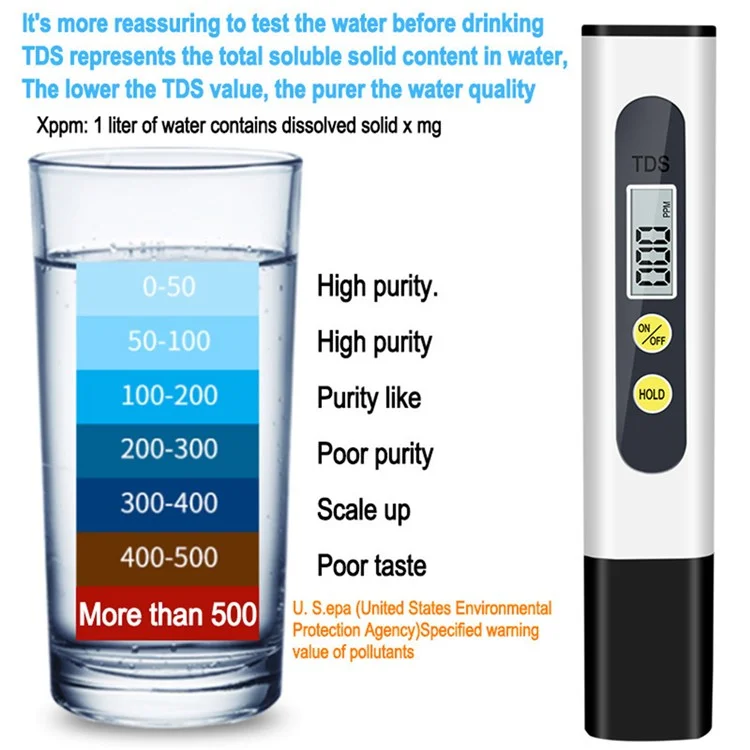 Misuratore portatile digitale TDS per la qualità e la purezza dell'acqua domestica, penna per la misurazione