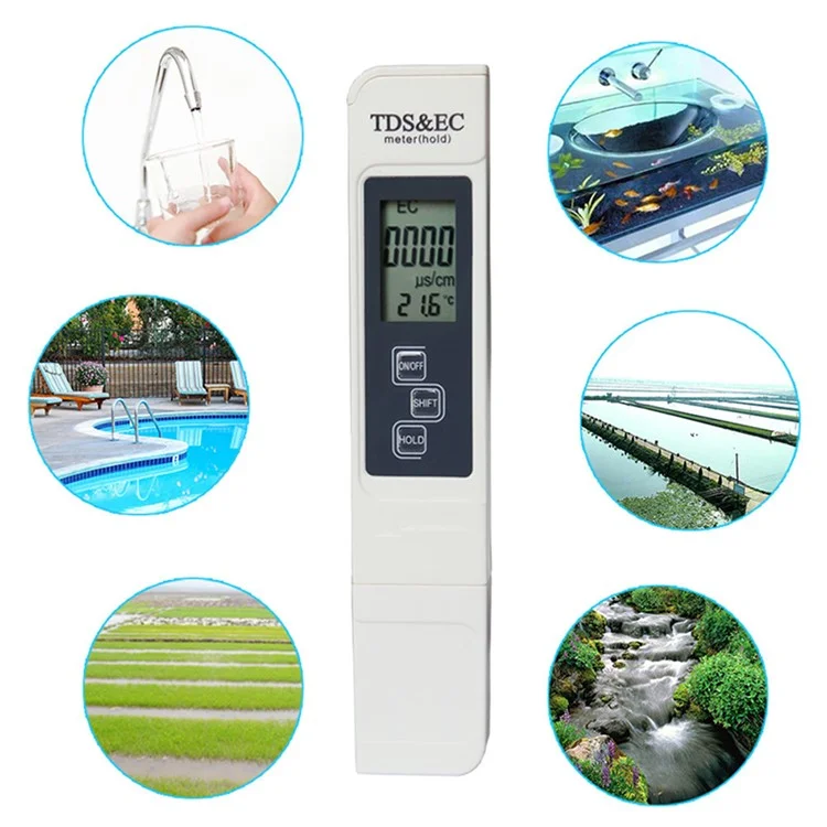 3-in-1 Misuratore Digitale LCD TDS EC Penna Rivelatore Qualità dell'Acqua Tester di Temperatura - Bianco