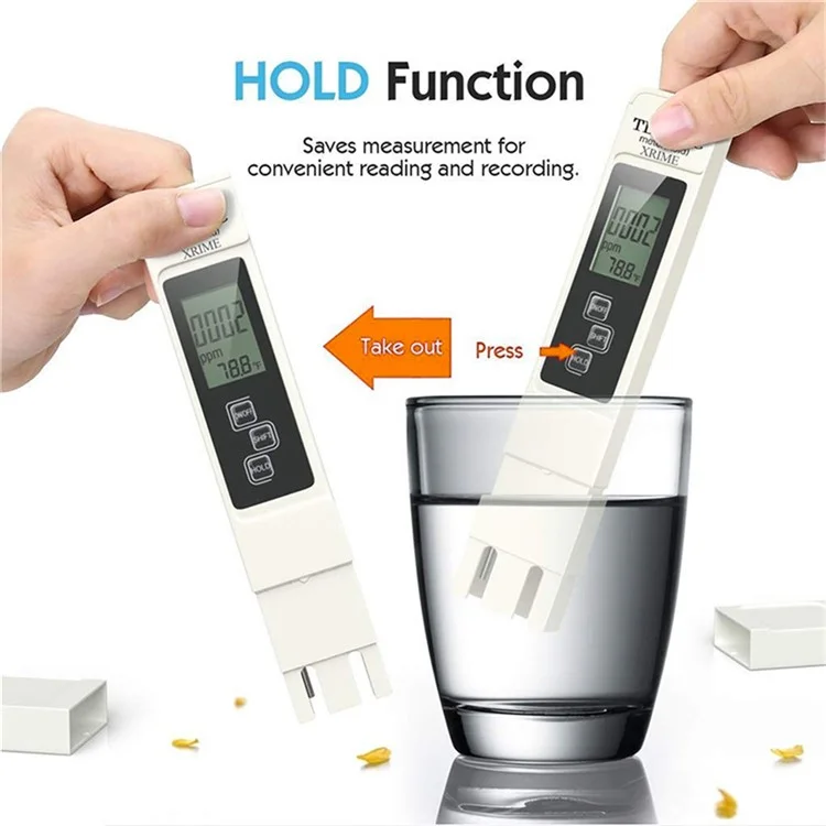 3-in-1 Misuratore Digitale LCD TDS EC Penna Rivelatore Qualità dell'Acqua Tester di Temperatura - Bianco