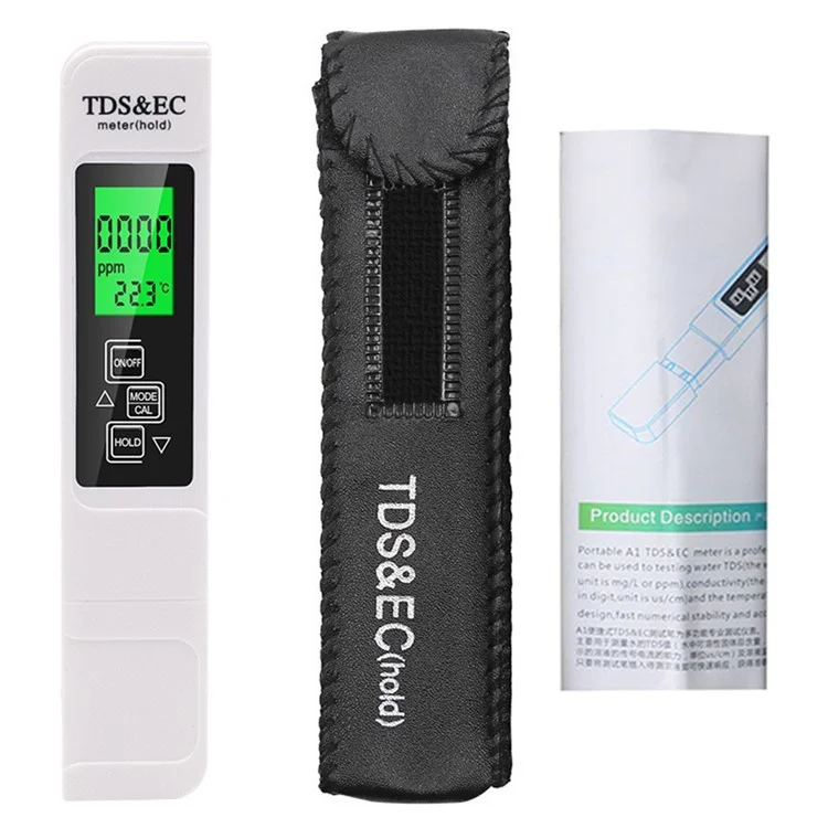Rilevatore di qualità dell'acqua 3 in 1 Digitale LCD TDS Rilevatore di conducibilità elettrica Pennino tester di temperatura con retroilluminazione - Bianco